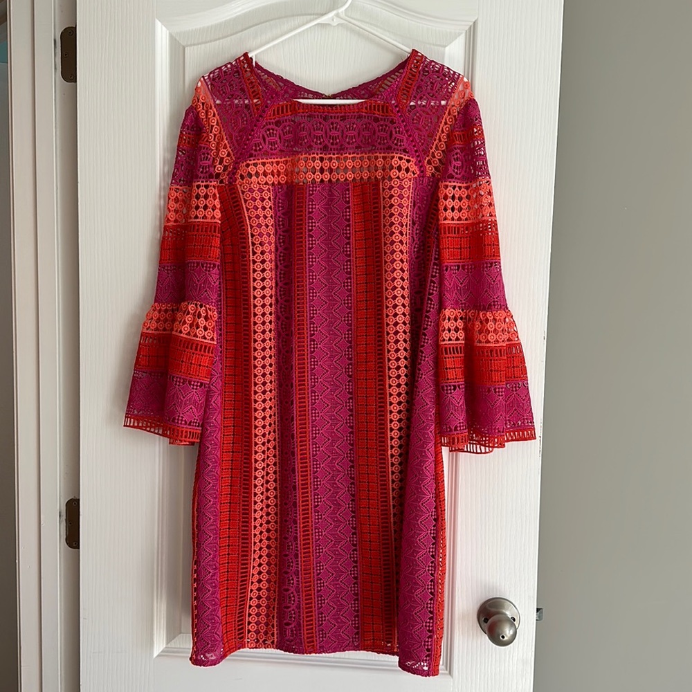 Trina Turk Pink and Red Long Sleeve Dress